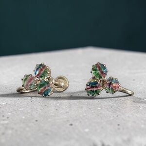 1930s Rainbow Crystal Silver Earrings